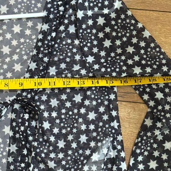 Free People Star Print Tie Front Sheer Long Sleeve Marne Top Black White Size XS - Picture 16 of 16